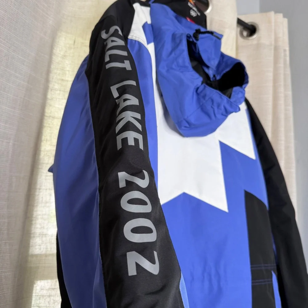 Salt Lake 2002 Winter Olympic Ski Jacket Parka Hooded Coat Vintage Blue Men's XL